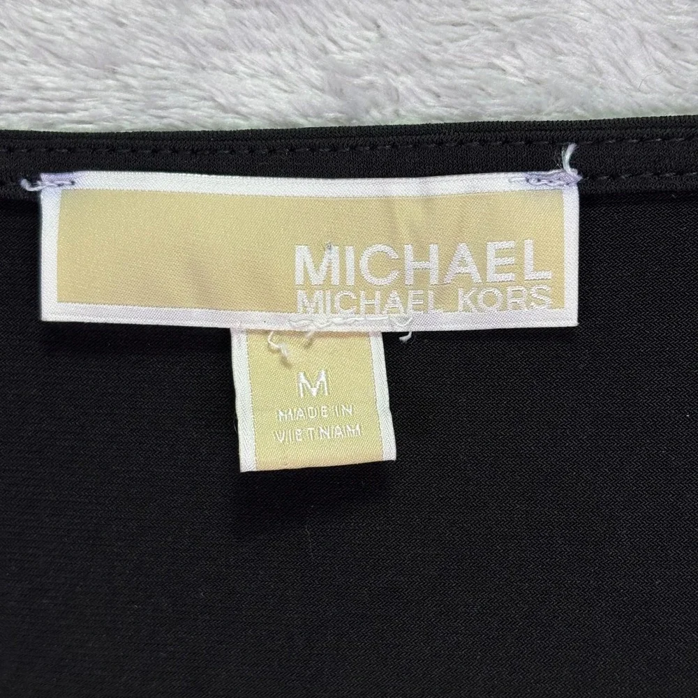 Michael‎ Kors Womens Peplum Top Size M Black Lace Balloon Sleeve V-Neck
